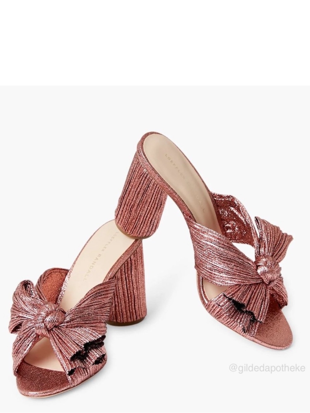 NWB Loeffler Randall “Penny” Rose Gold Knotted Block Heel Mules